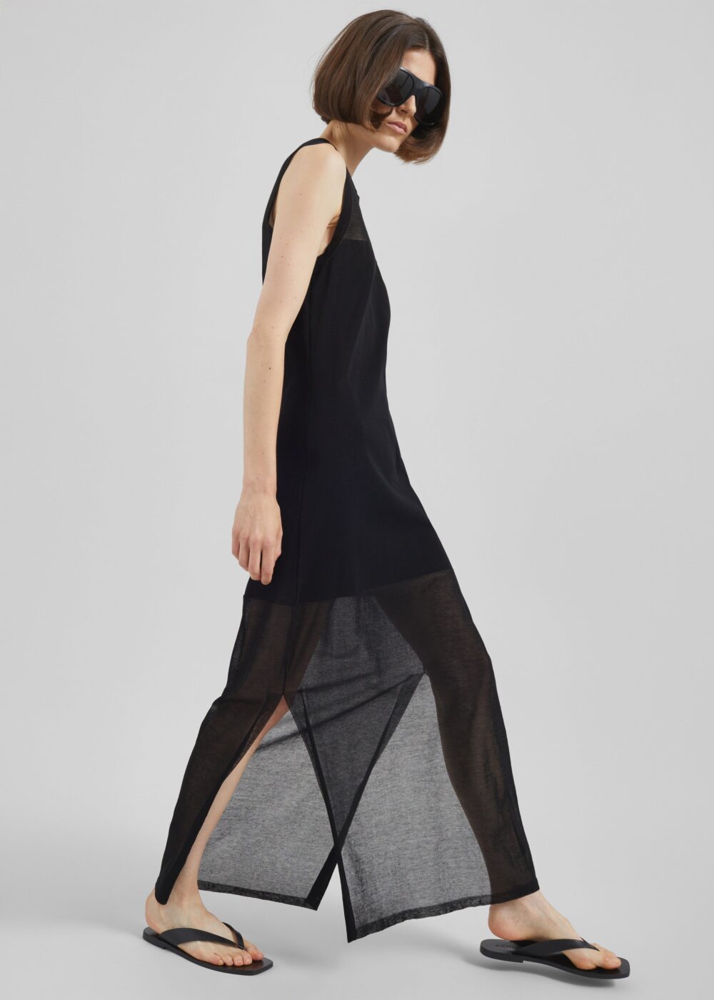 Loulou de Saison Philae Sheer Jersey Dress - Black - Image 3