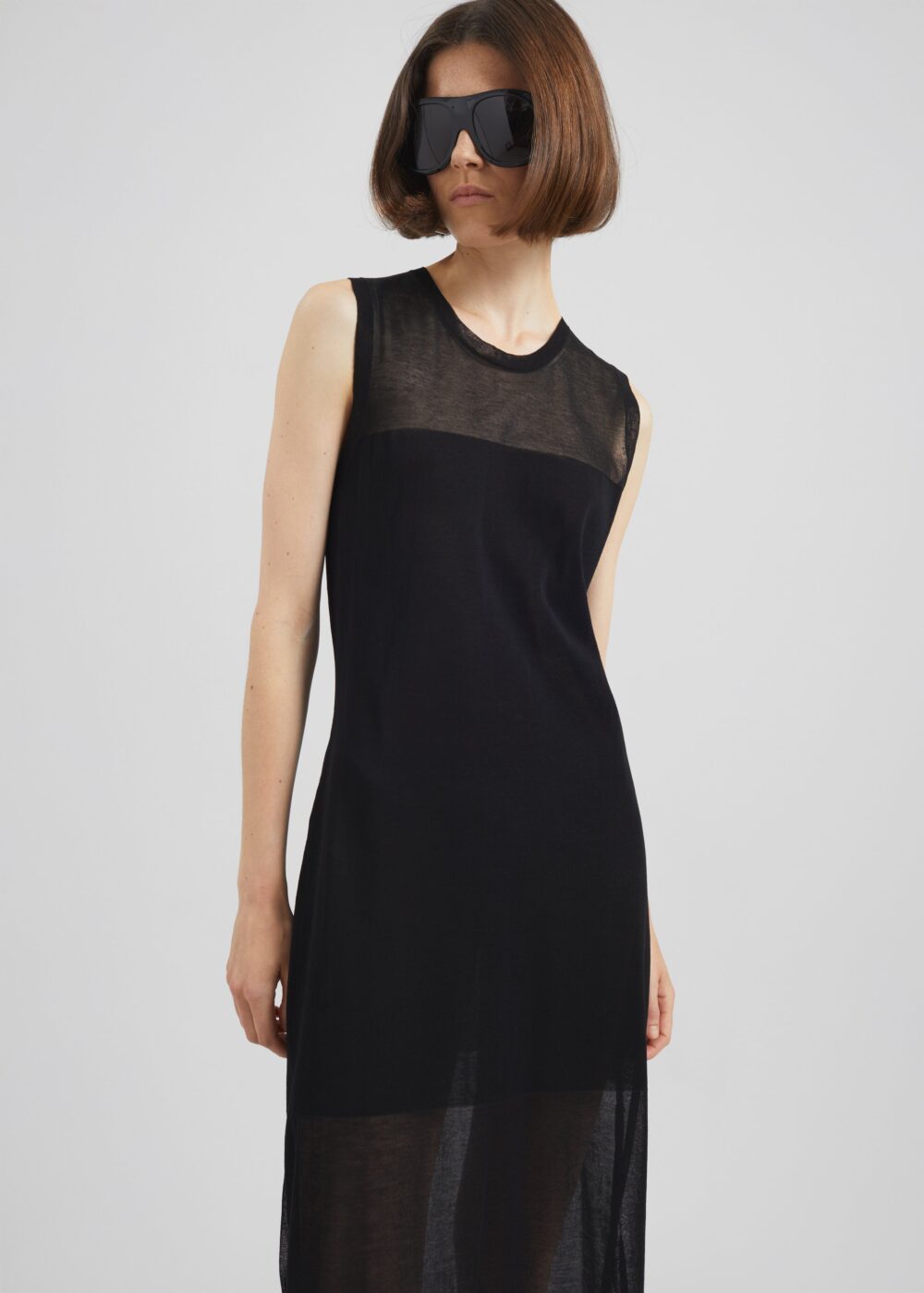 Loulou de Saison Philae Sheer Jersey Dress - Black - Image 4