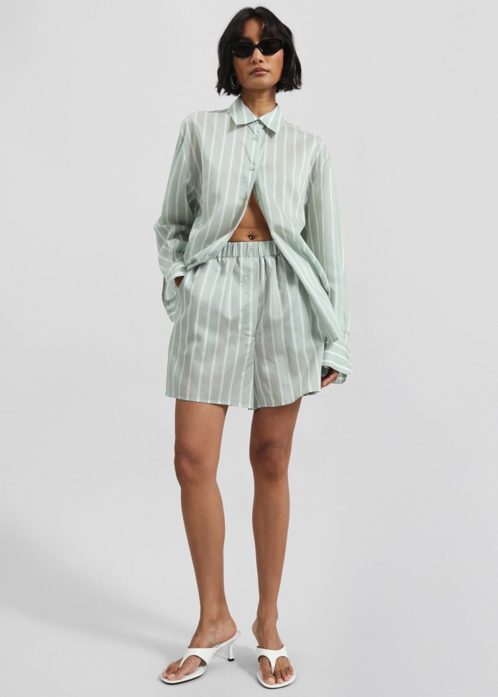 Lui Silk Boxer Shorts - Green Stripe - Image 5