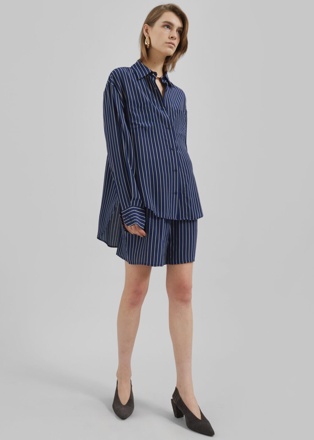 Lui Striped Shirt - Navy/Beige Pinstripe - Image 4