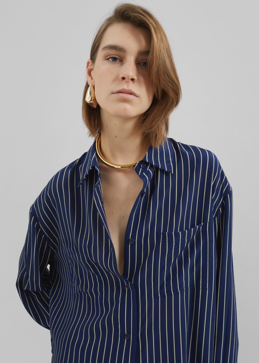 Lui Striped Shirt - Navy/Beige Pinstripe - Image 3