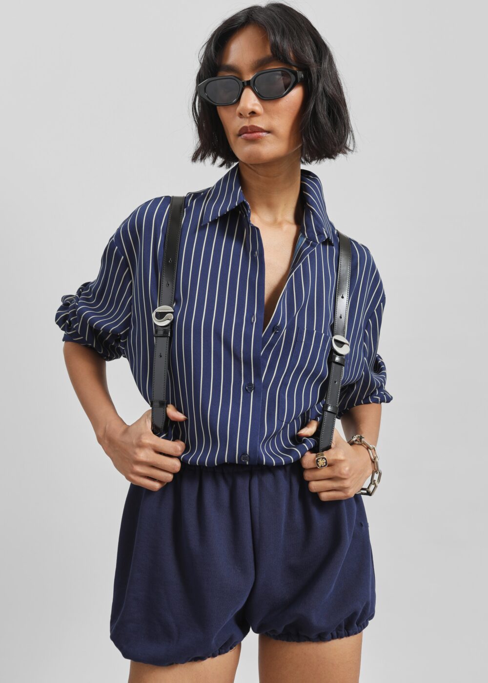 Lui Striped Shirt - Navy/Beige Pinstripe - Image 7