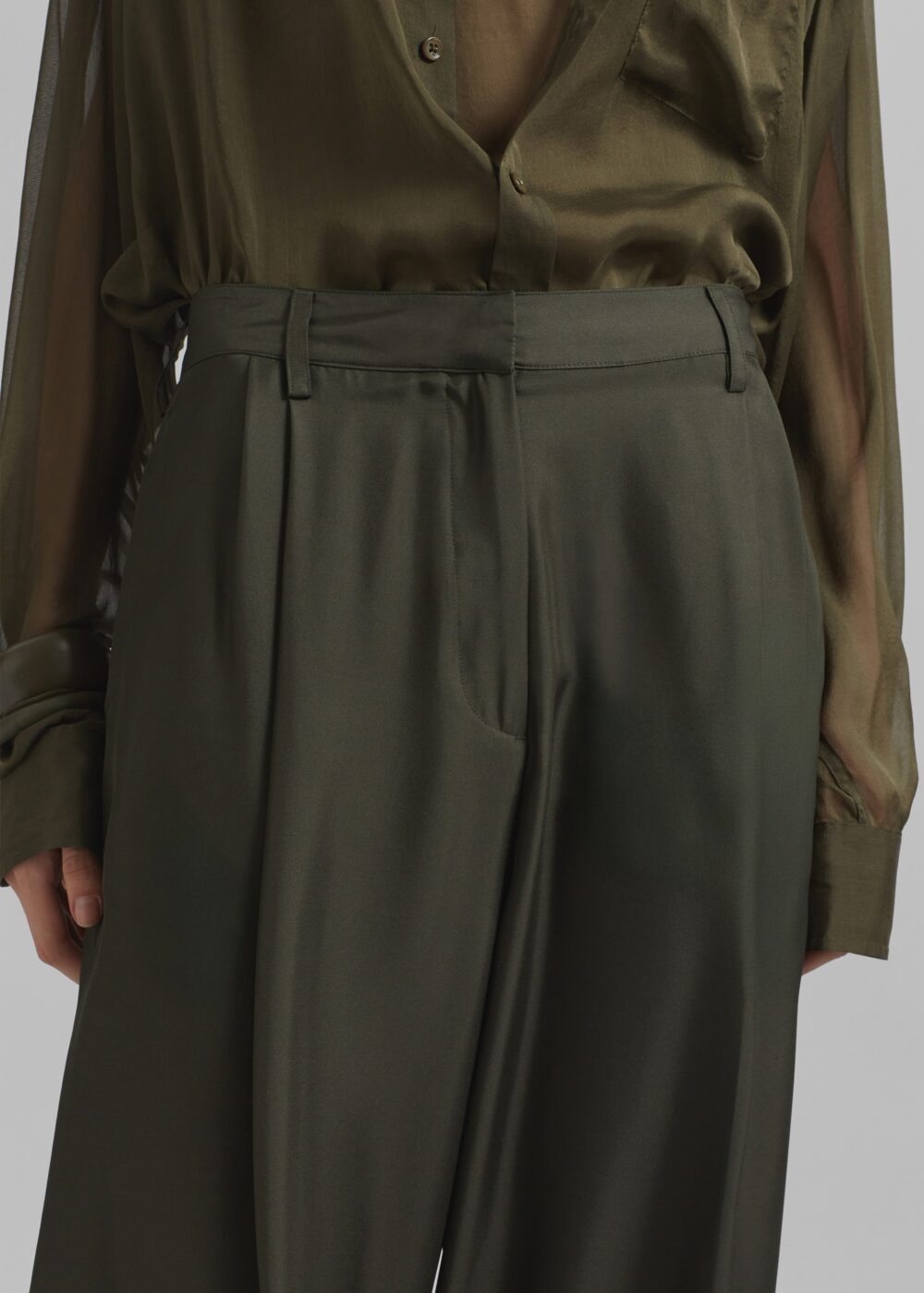 Marfa Pleated Silk Trousers - Khaki - Image 4