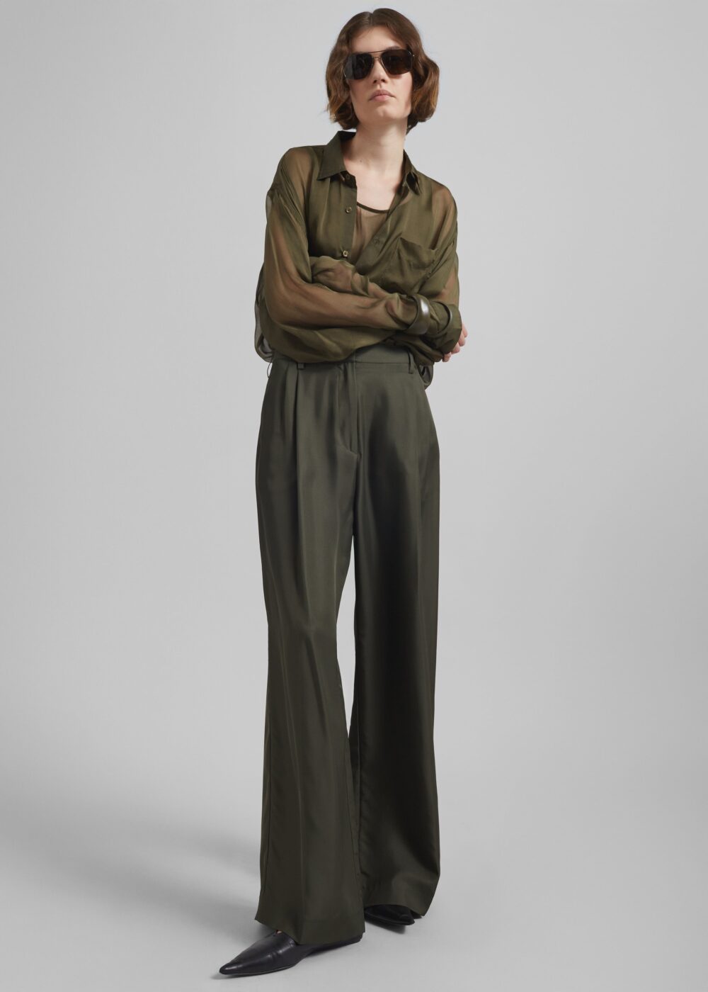 Marfa Pleated Silk Trousers - Khaki - Image 5