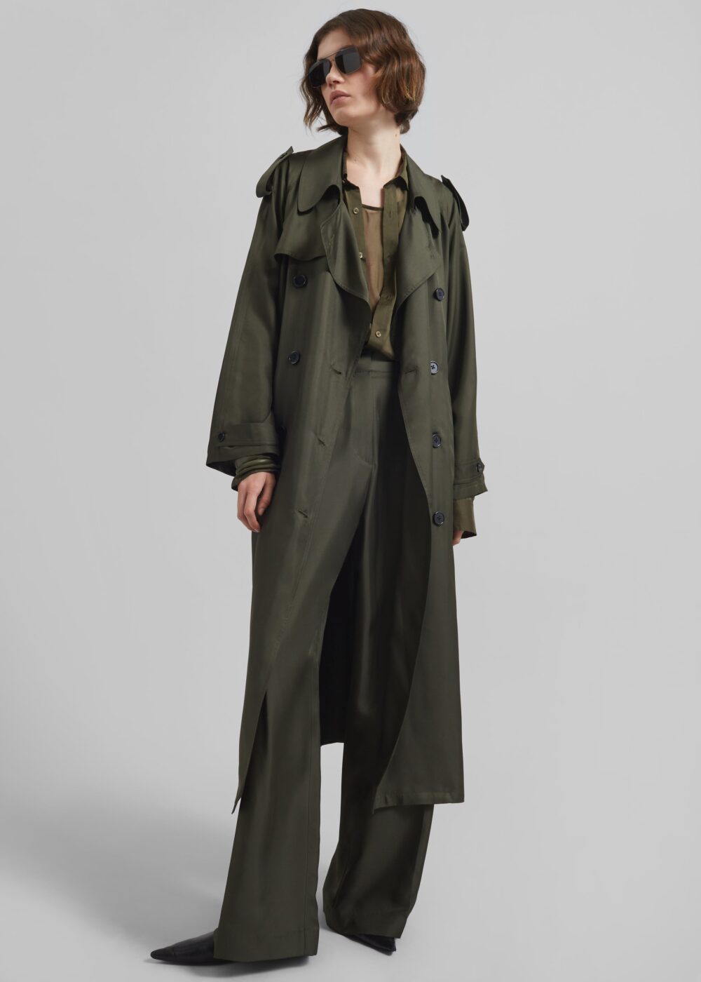 Marfa Pleated Silk Trousers - Khaki - Image 3