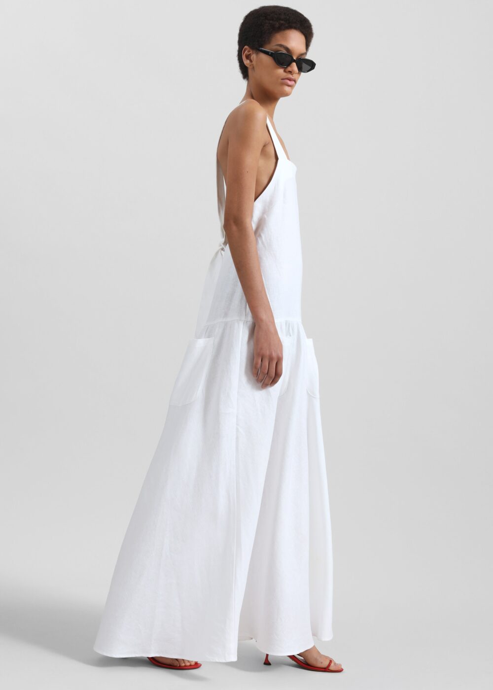 Matin Athena Cross Back Linen Dress - White - Image 3