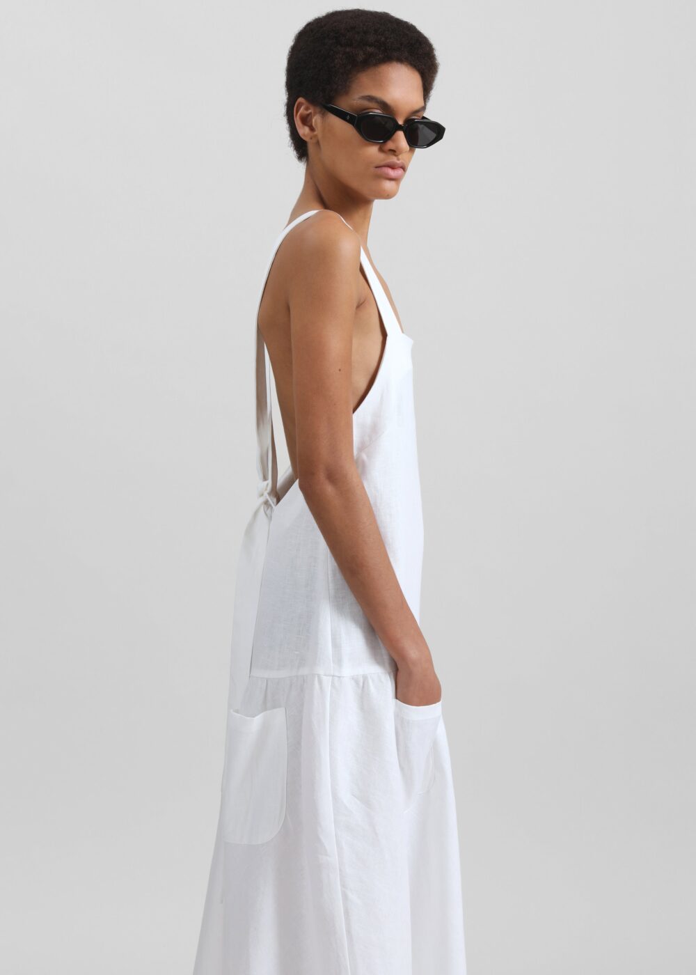 Matin Athena Cross Back Linen Dress - White - Image 4