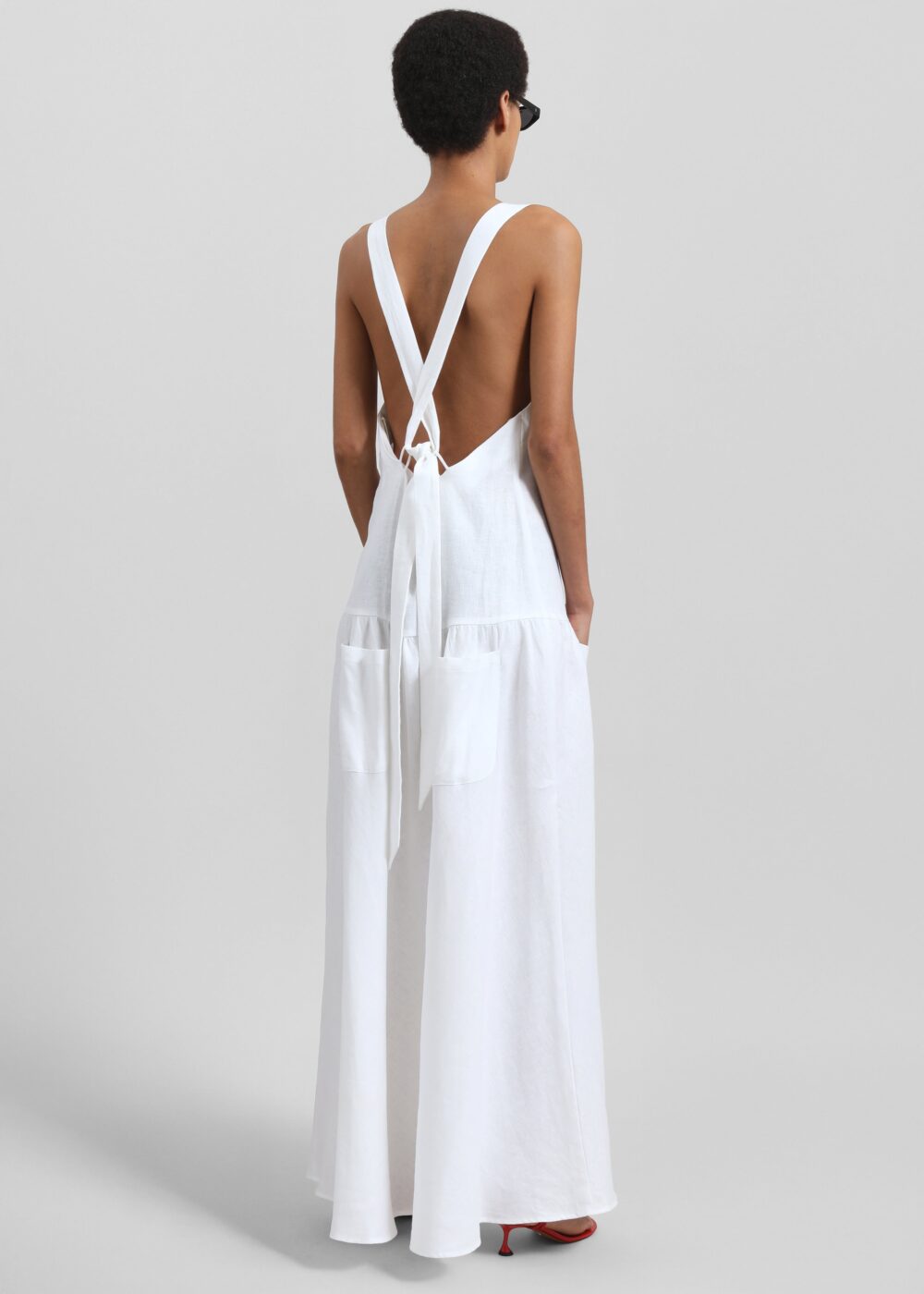 Matin Athena Cross Back Linen Dress - White - Image 7
