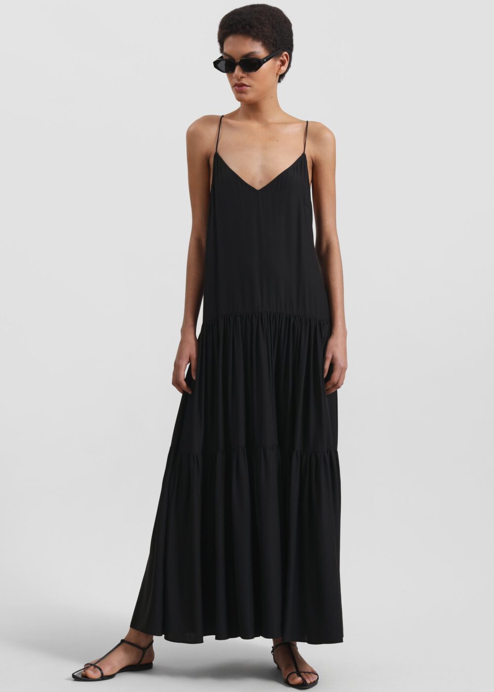 Matin Silk Tiered Dress - Black - Image 5