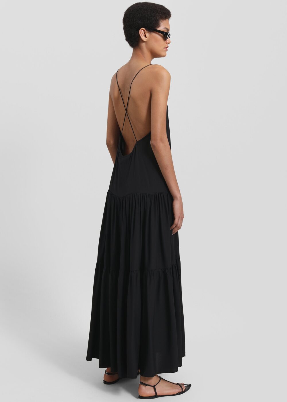 Matin Silk Tiered Dress - Black - Image 7