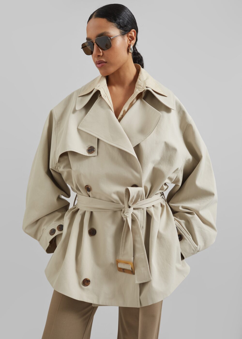 Mavis Oversized Short Trench - Beige - Image 3