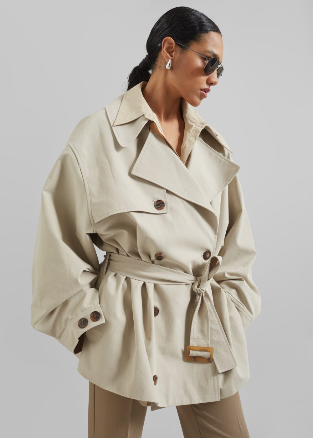 Mavis Oversized Short Trench - Beige - Image 4
