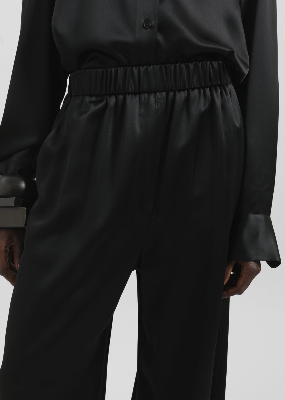 Mirca Satin Elastic Pants - Black - Image 3