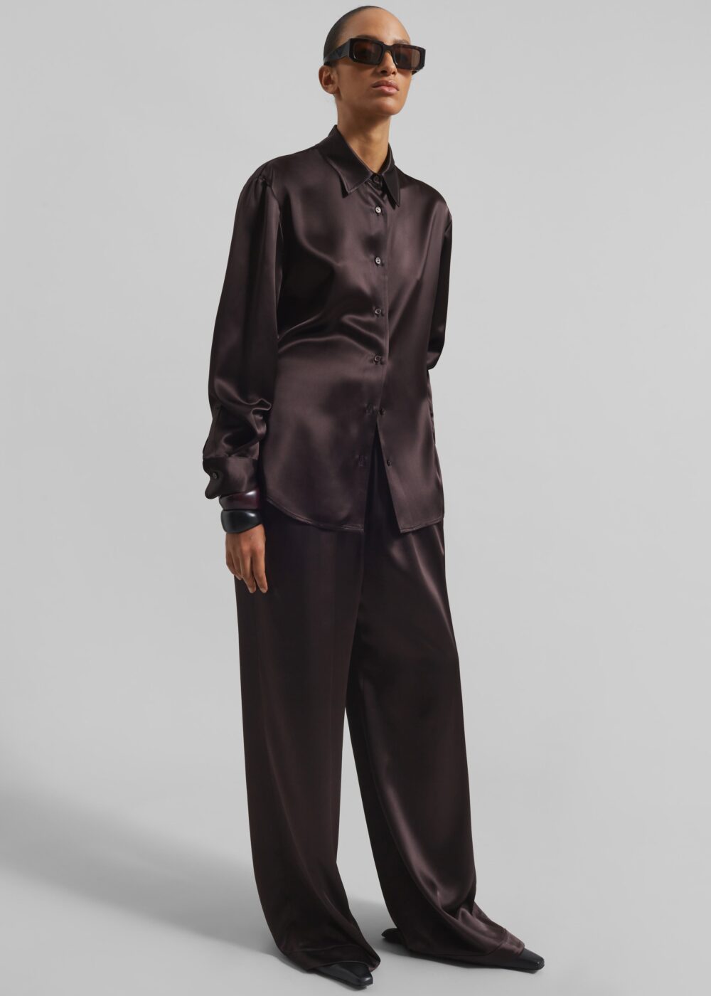 Mirca Satin Elastic Pants - Brown - Image 5