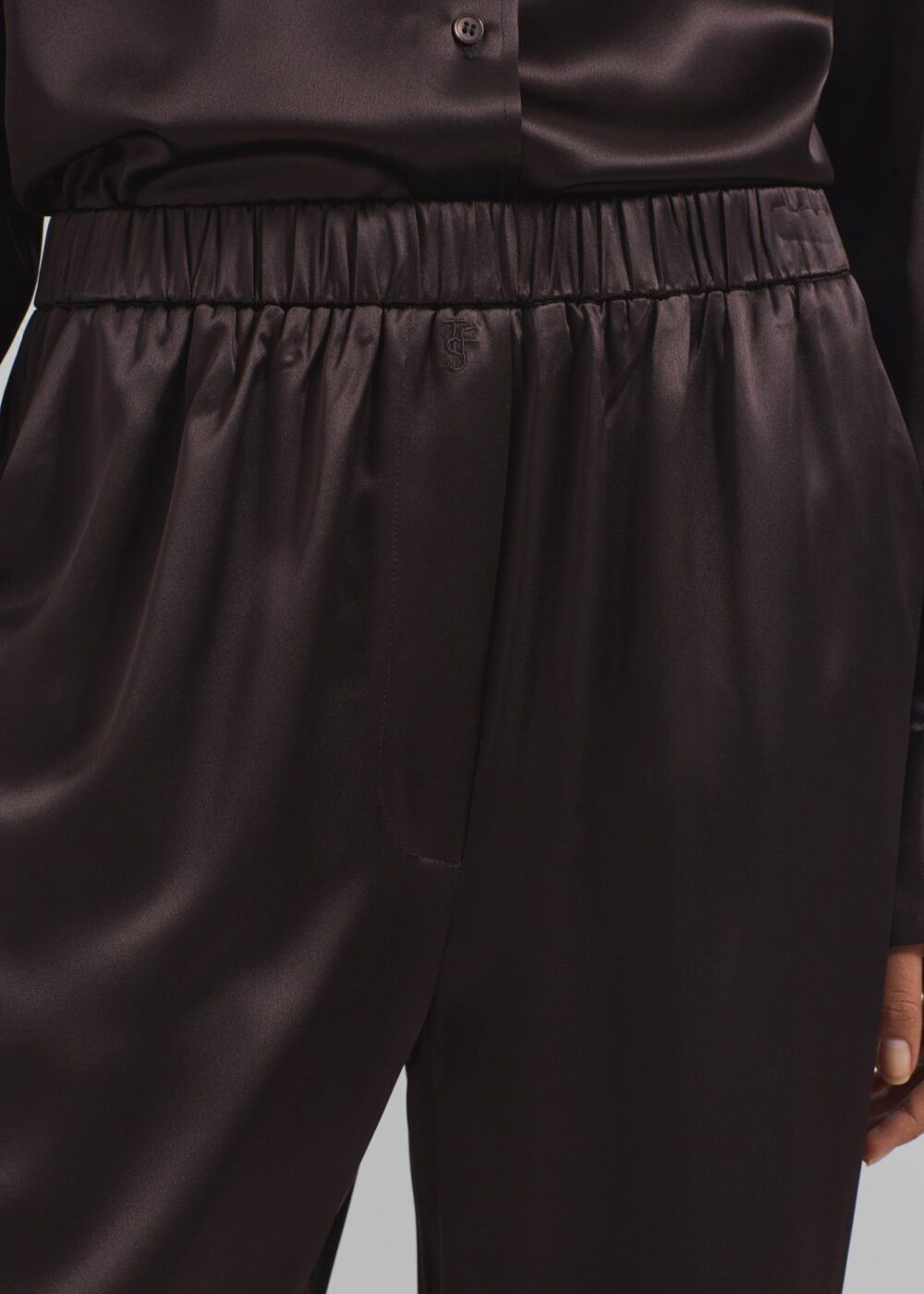 Mirca Satin Elastic Pants - Brown - Image 3