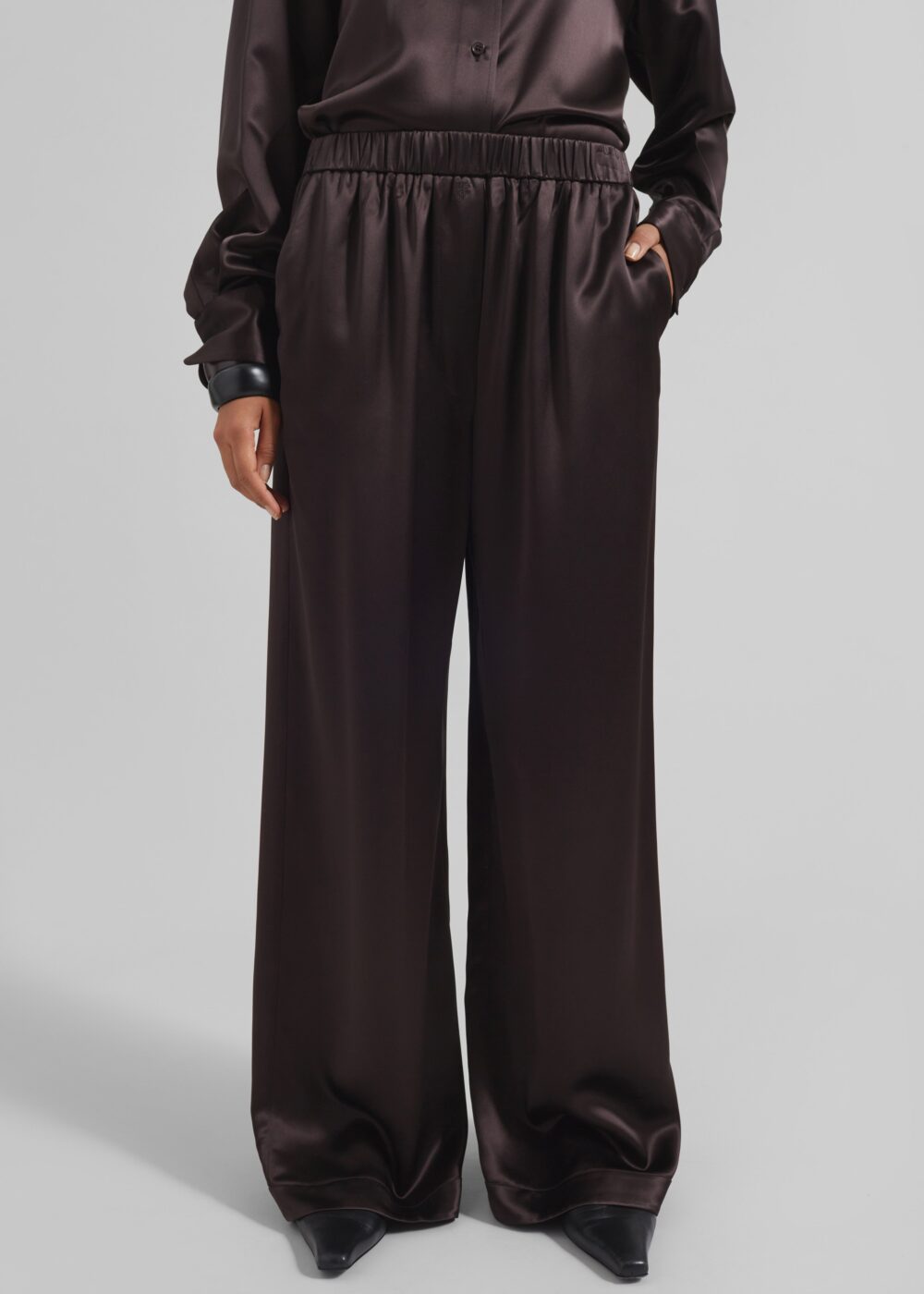 Mirca Satin Elastic Pants - Brown - Image 4