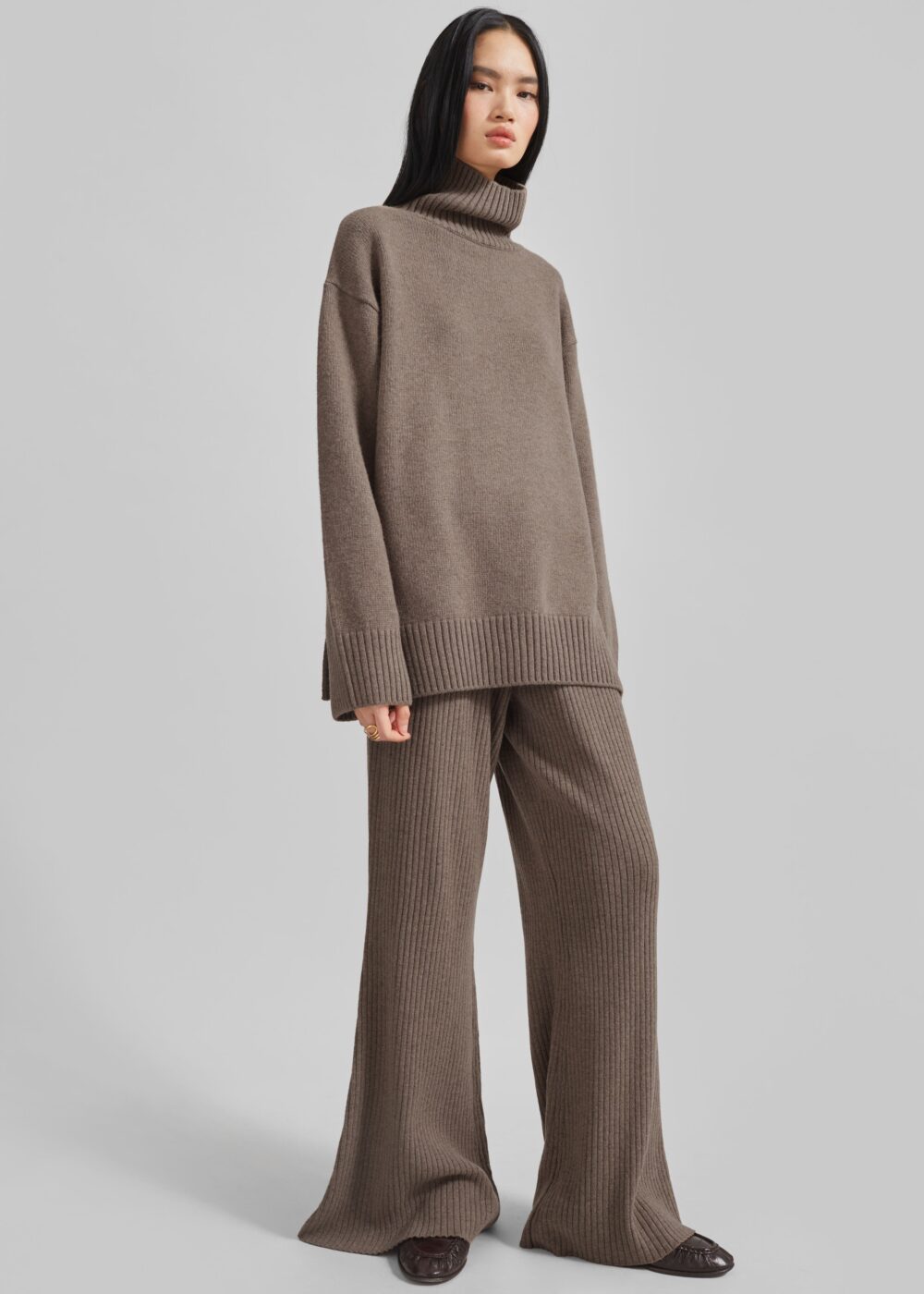 Odense Ribbed Flared Pants - Brown - Image 6