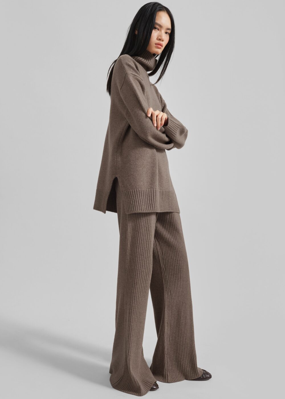 Odense Ribbed Flared Pants - Brown - Image 3