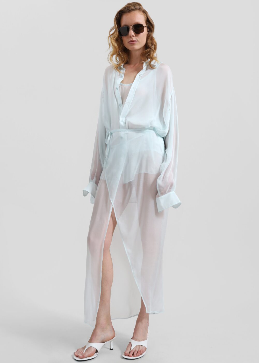 Oria Sheer Silk Chiffon Shirt - Pale Blue - Image 3