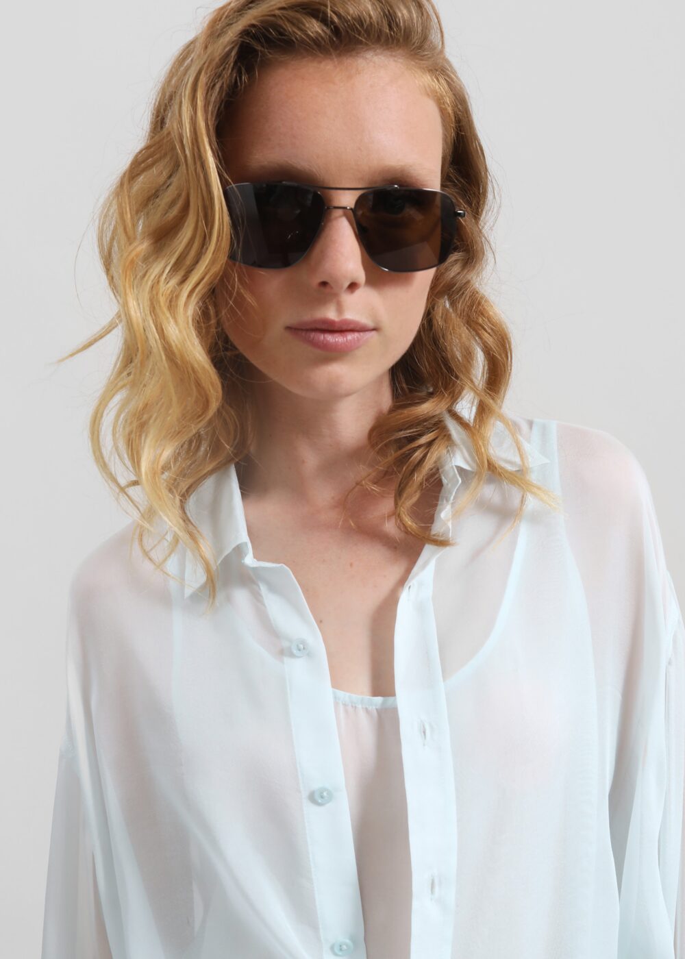 Oria Sheer Silk Chiffon Shirt - Pale Blue - Image 5