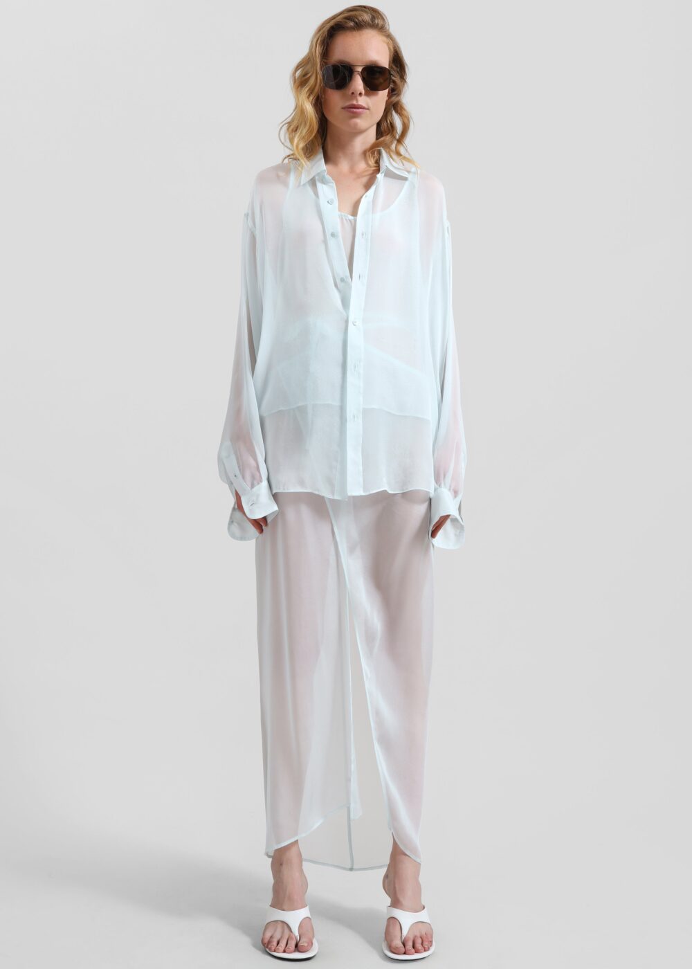 Oria Sheer Silk Chiffon Shirt - Pale Blue - Image 4