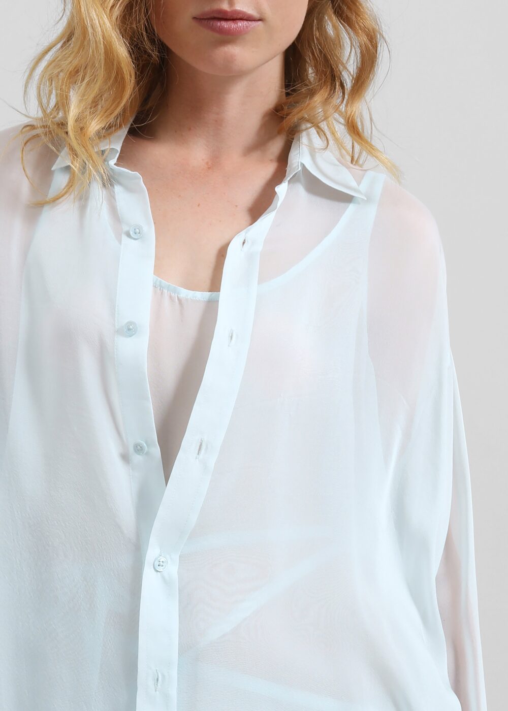 Oria Sheer Silk Chiffon Shirt - Pale Blue - Image 6