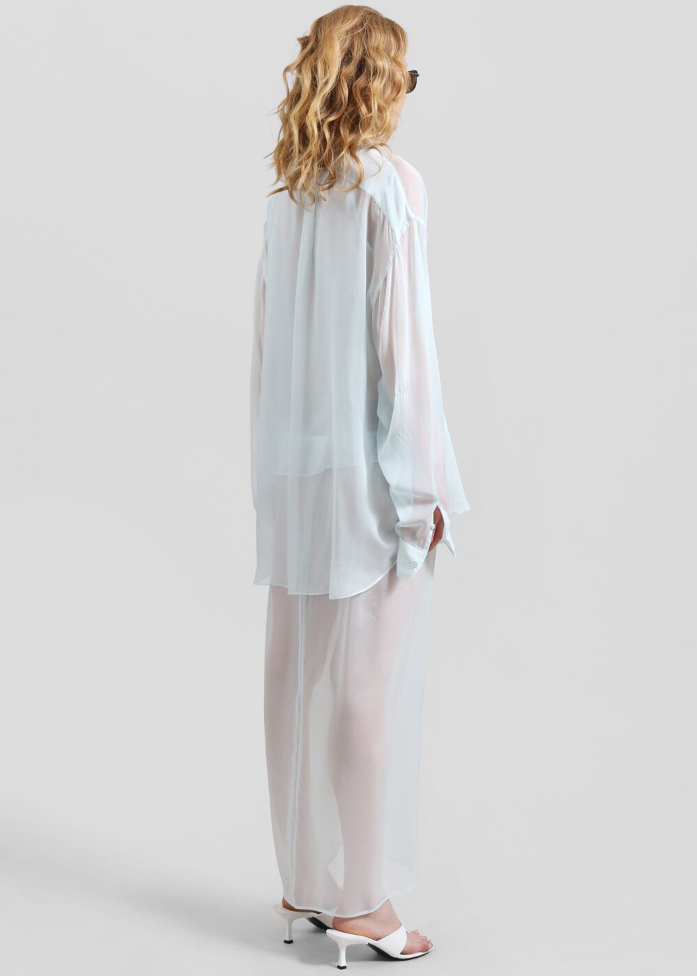 Oria Sheer Silk Chiffon Shirt - Pale Blue - Image 8