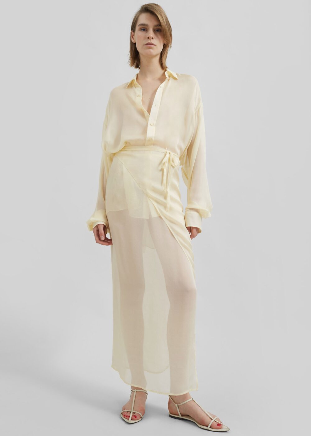 Oria Sheer Silk Chiffon Shirt - Pale Yellow - Image 3