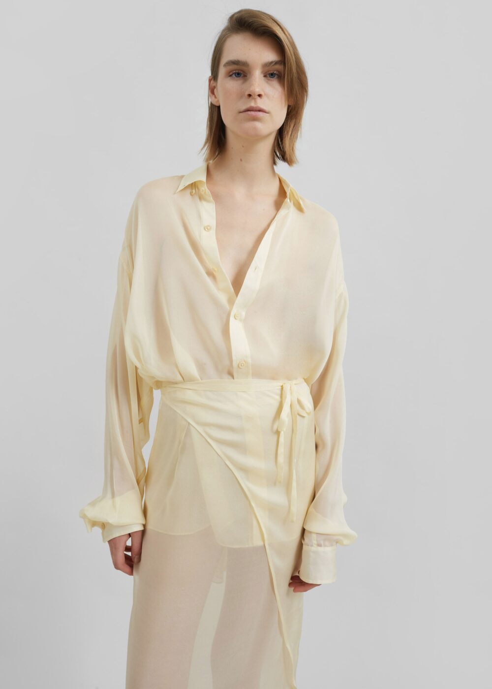Oria Sheer Silk Chiffon Shirt - Pale Yellow - Image 6