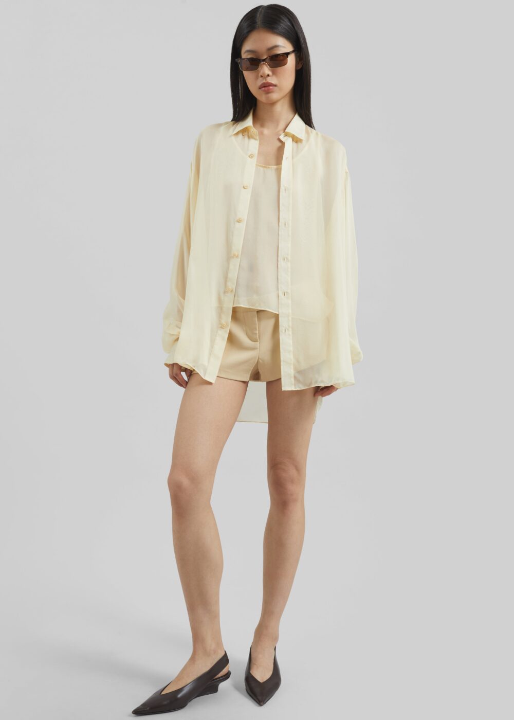 Oria Sheer Silk Chiffon Shirt - Pale Yellow - Image 7