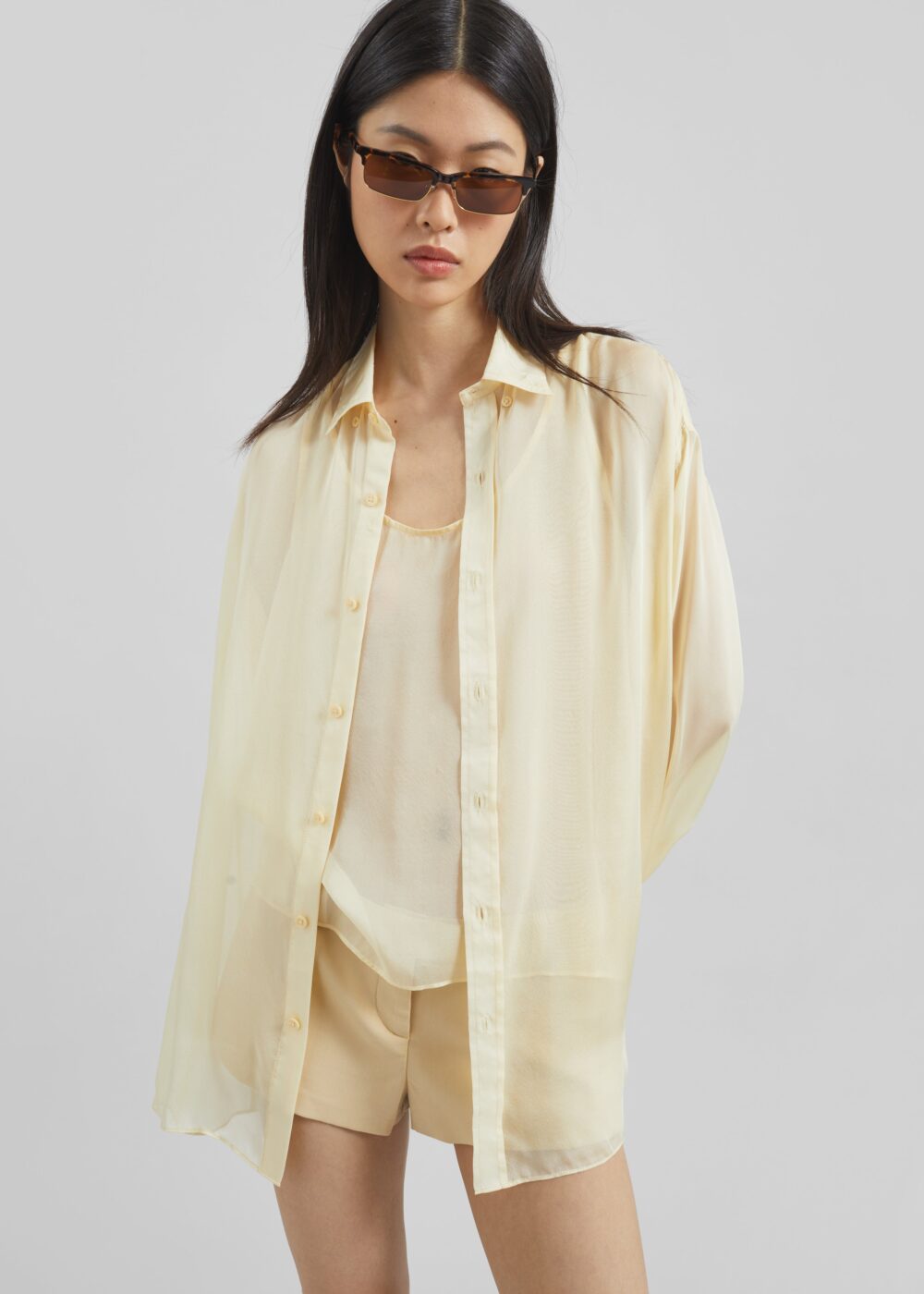 Oria Sheer Silk Chiffon Shirt - Pale Yellow - Image 8