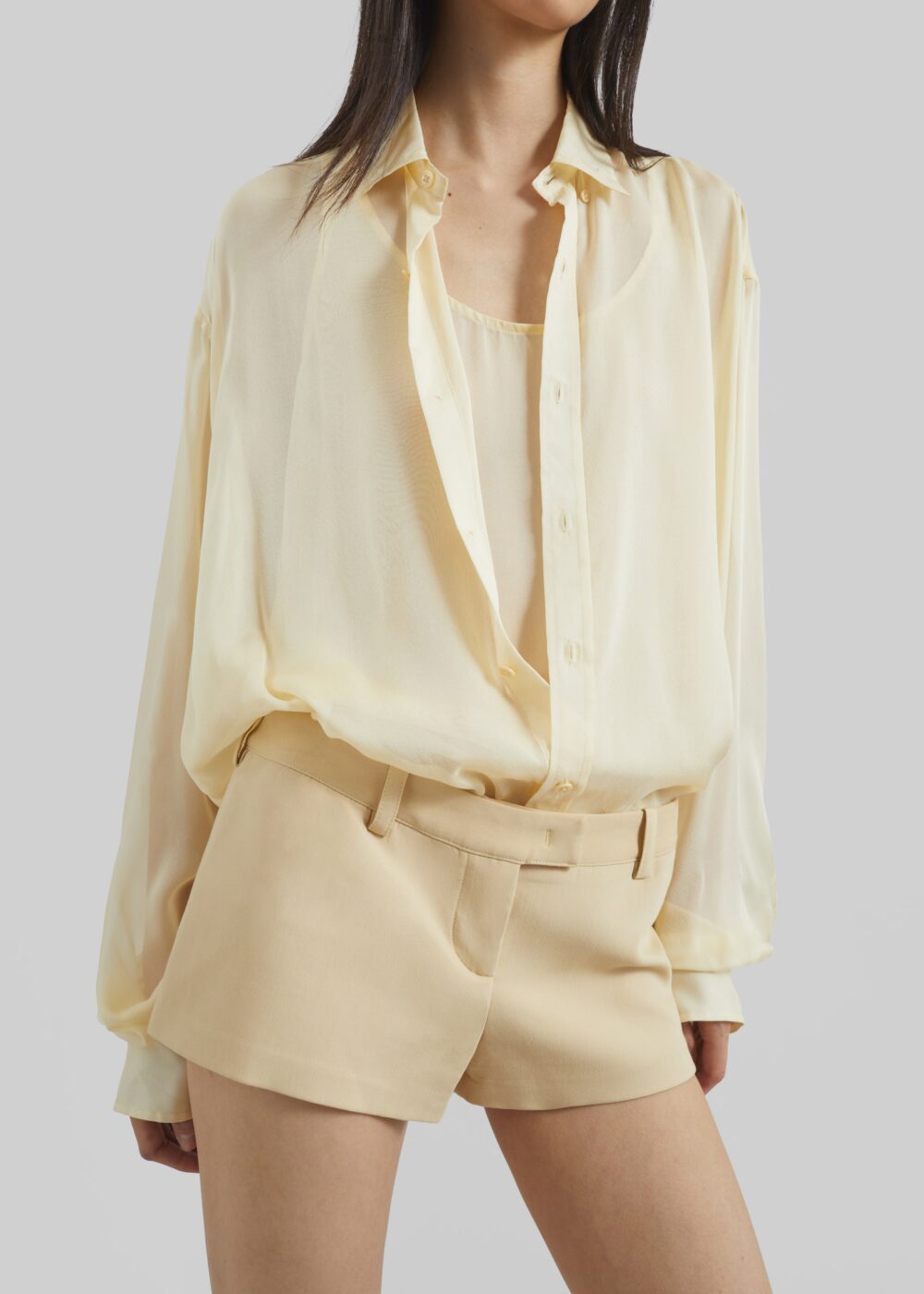 Oria Sheer Silk Chiffon Tank - Pale Yellow - Image 5