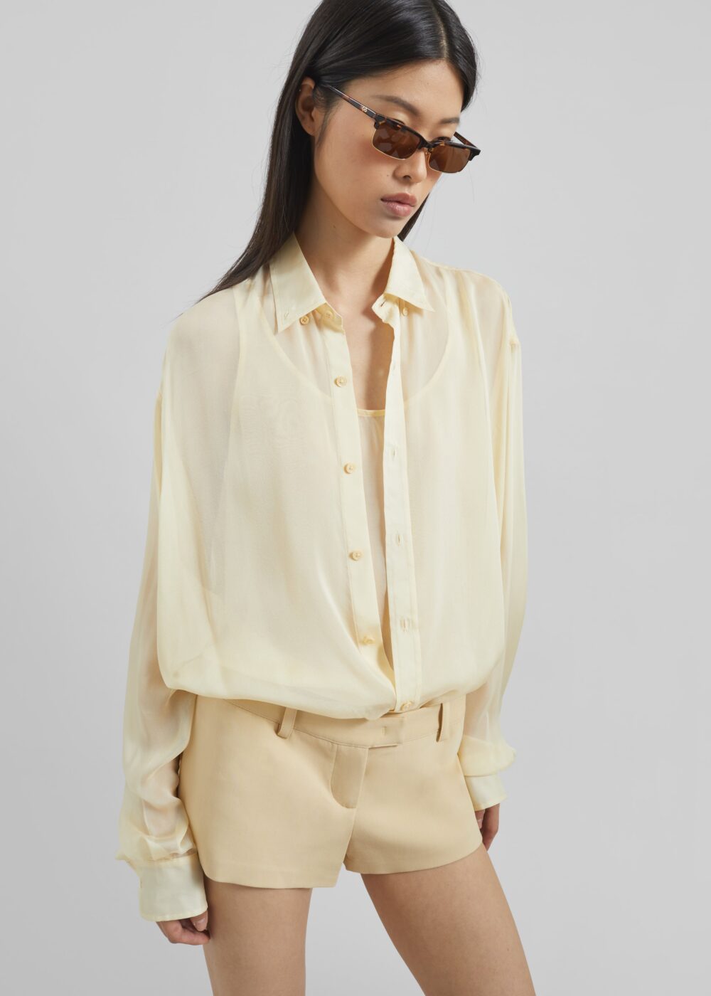 Oria Sheer Silk Chiffon Shirt - Pale Yellow - Image 5