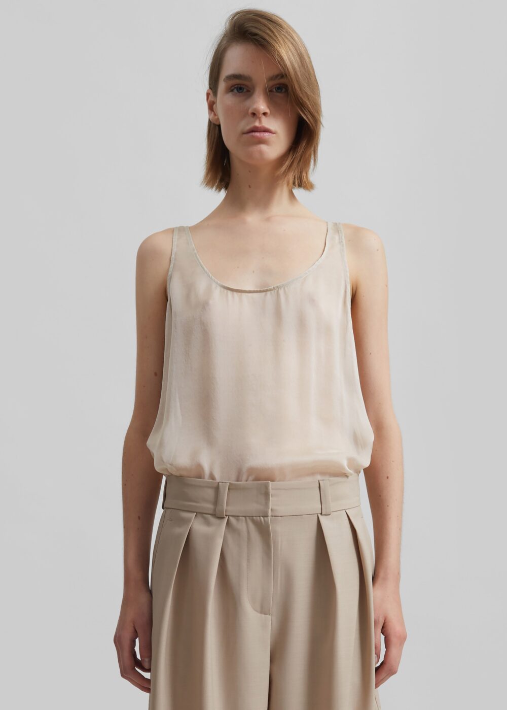 Oria Sheer Silk Chiffon Tank - Beige - Image 3