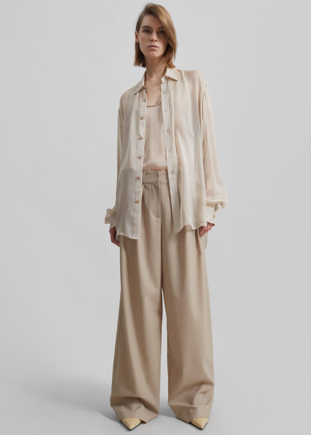 Oria Sheer Silk Chiffon Shirt - Beige - Image 3