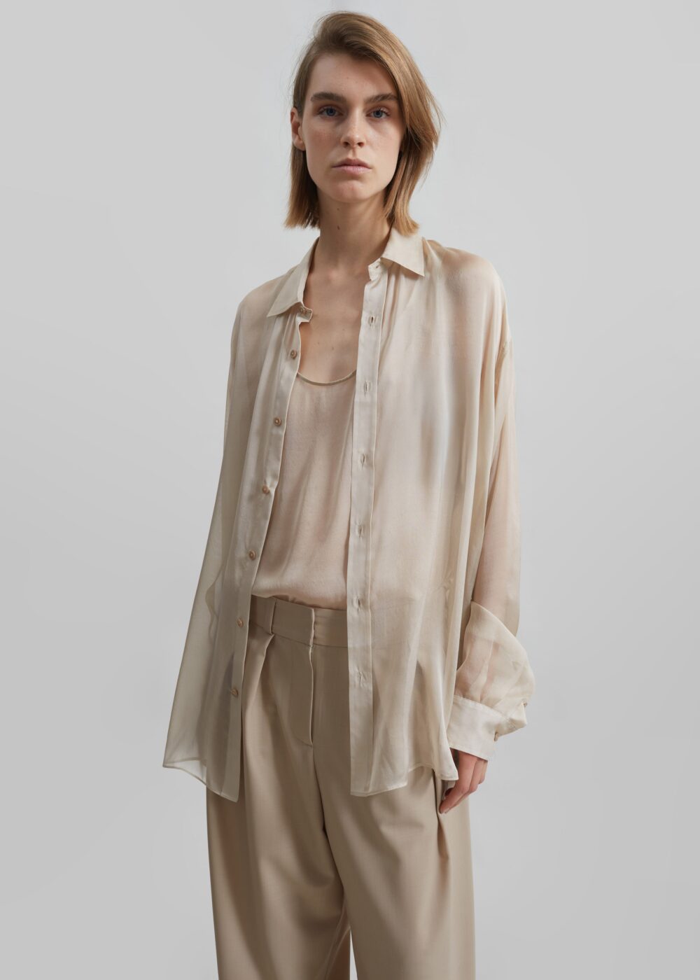 Oria Sheer Silk Chiffon Tank - Beige - Image 5