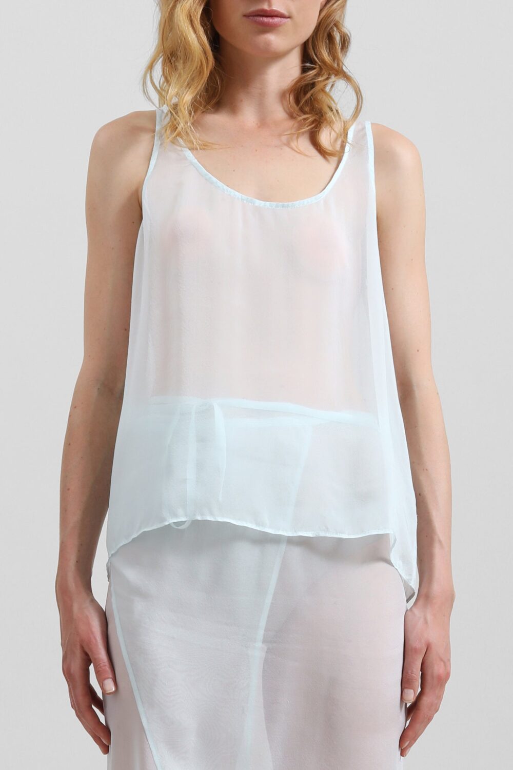 Oria Sheer Silk Chiffon Tank - Pale Blue - Image 4