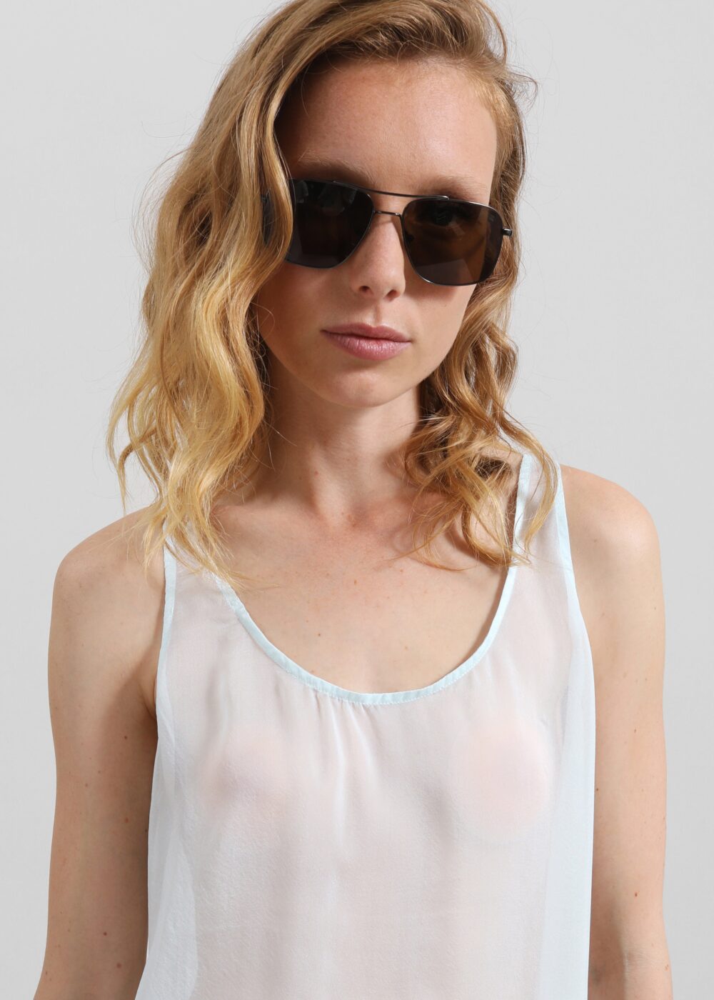Oria Sheer Silk Chiffon Tank - Pale Blue - Image 5