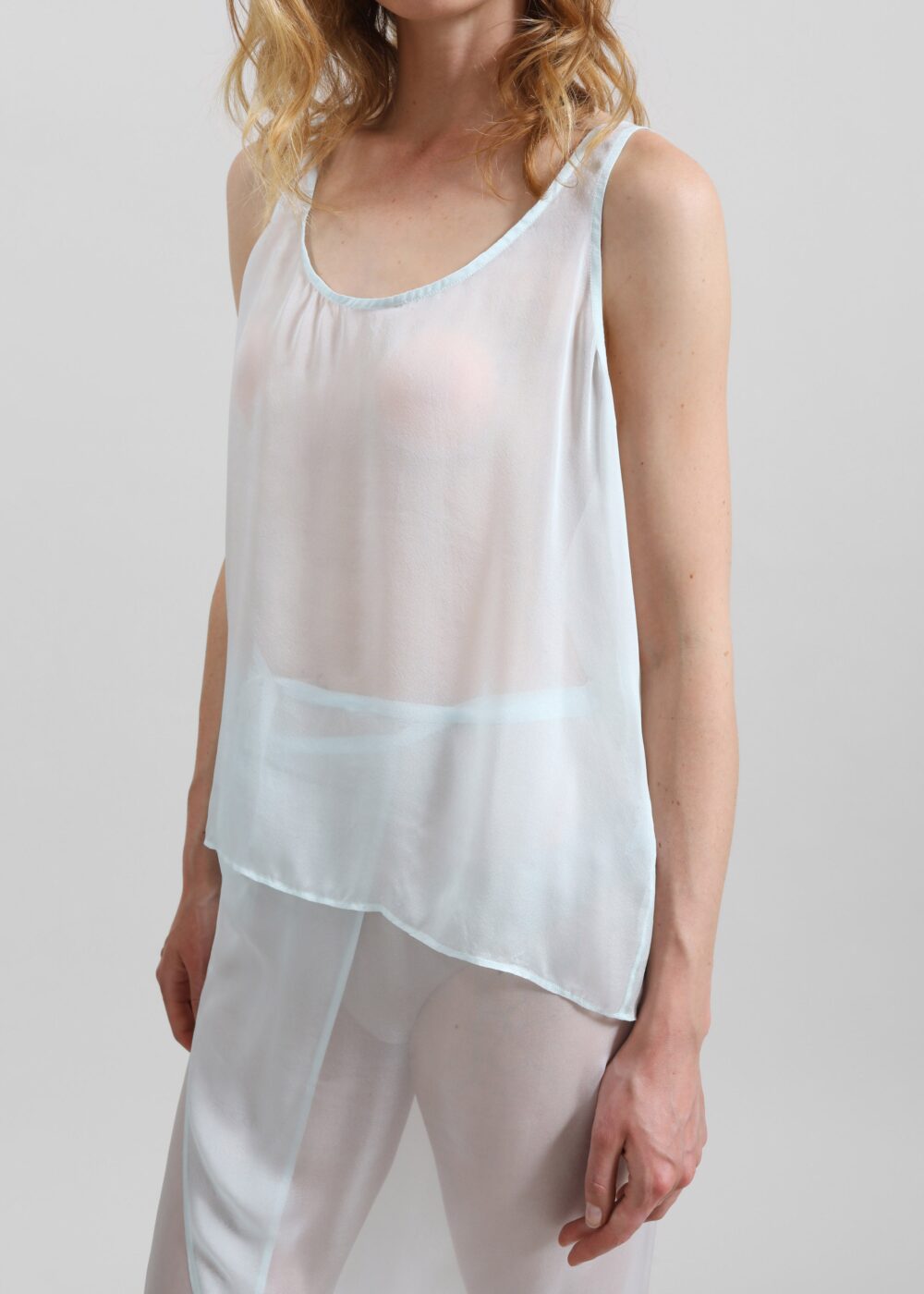 Oria Sheer Silk Chiffon Tank - Pale Blue - Image 3