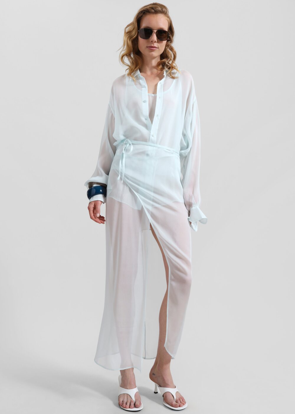 Oria Sheer Silk Chiffon Shirt - Pale Blue - Image 7