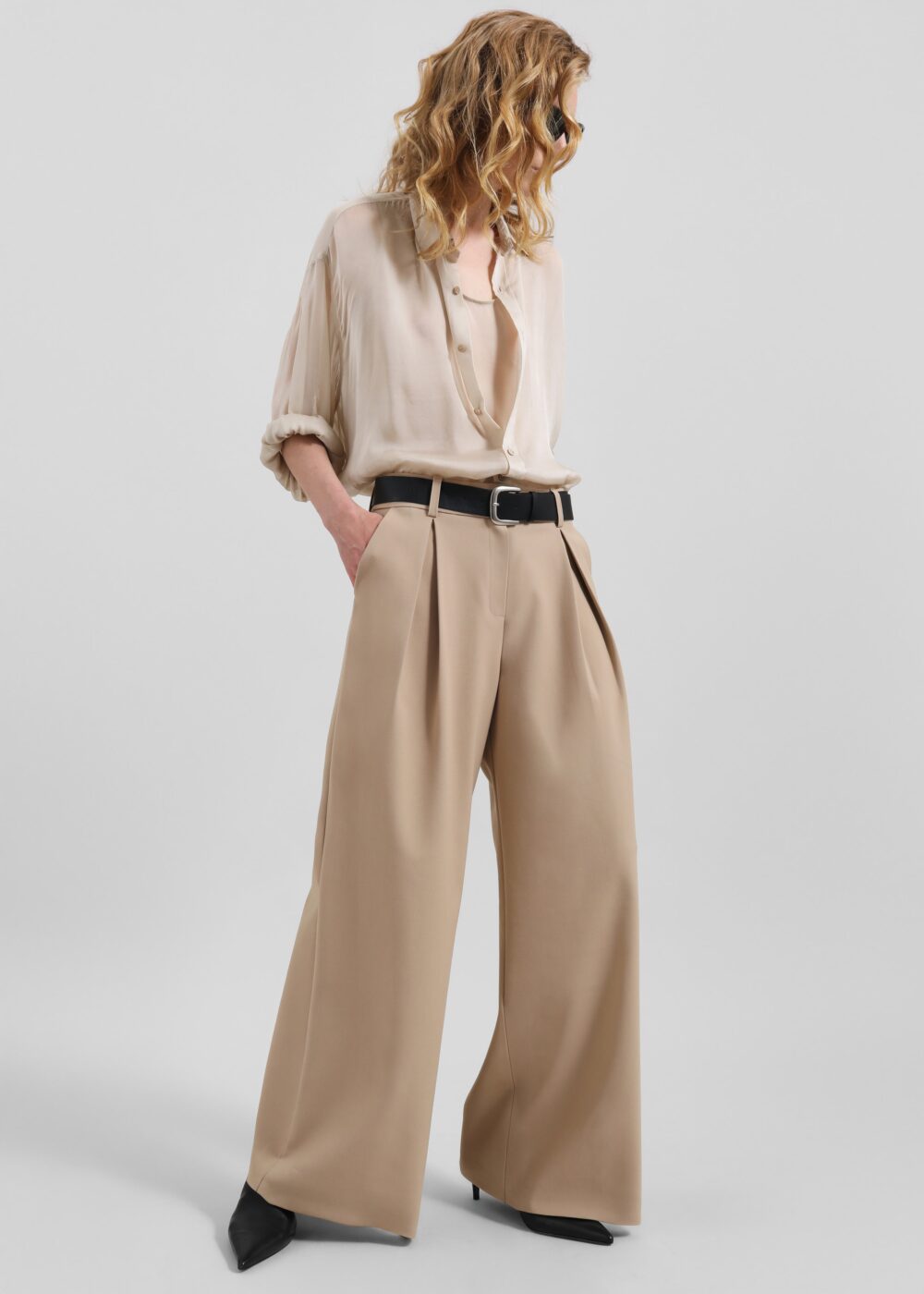Oria Sheer Silk Chiffon Shirt - Beige - Image 8
