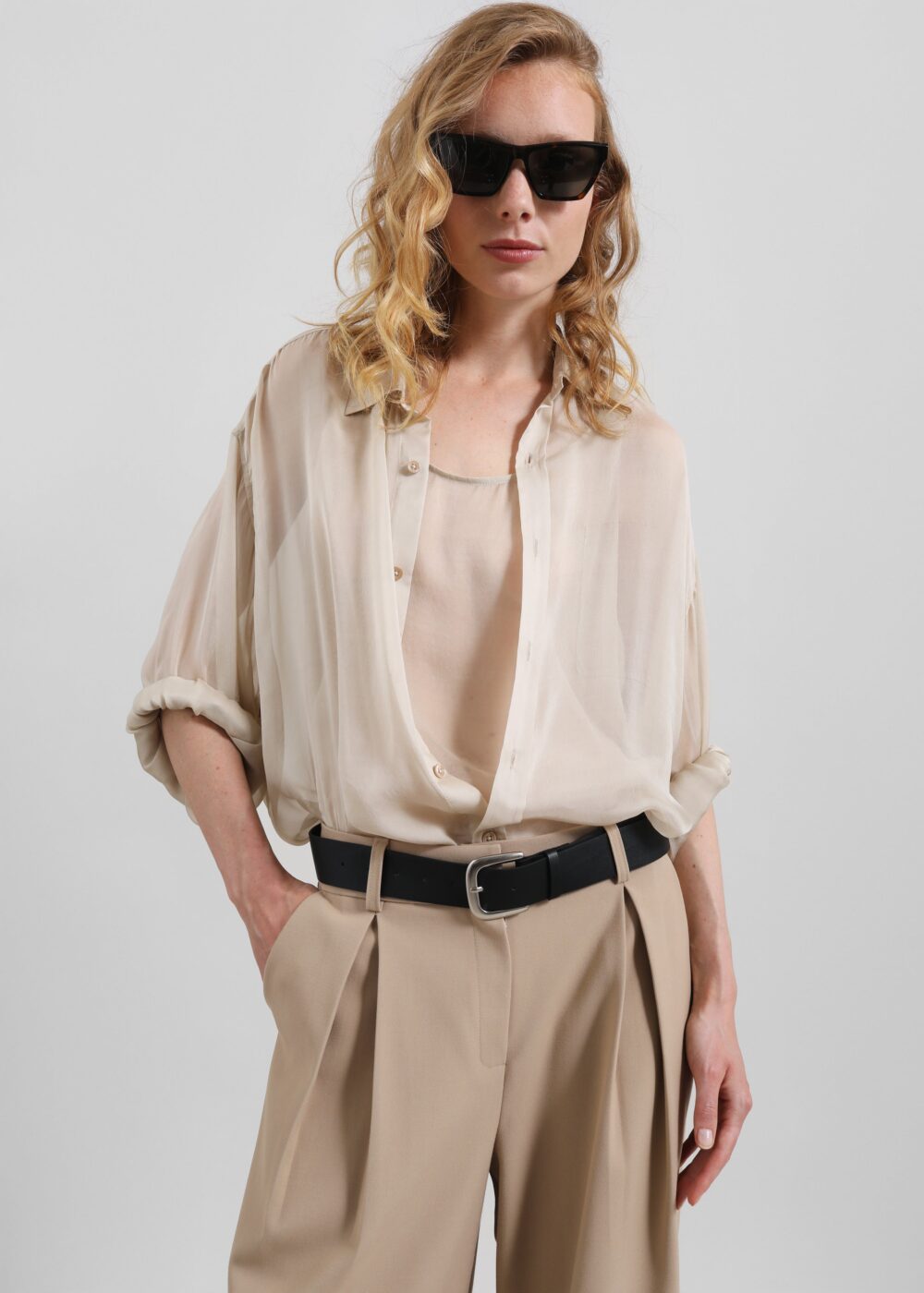 Oria Sheer Silk Chiffon Tank - Beige - Image 6