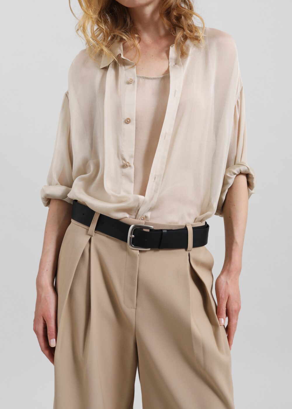 Oria Sheer Silk Chiffon Shirt - Beige - Image 9
