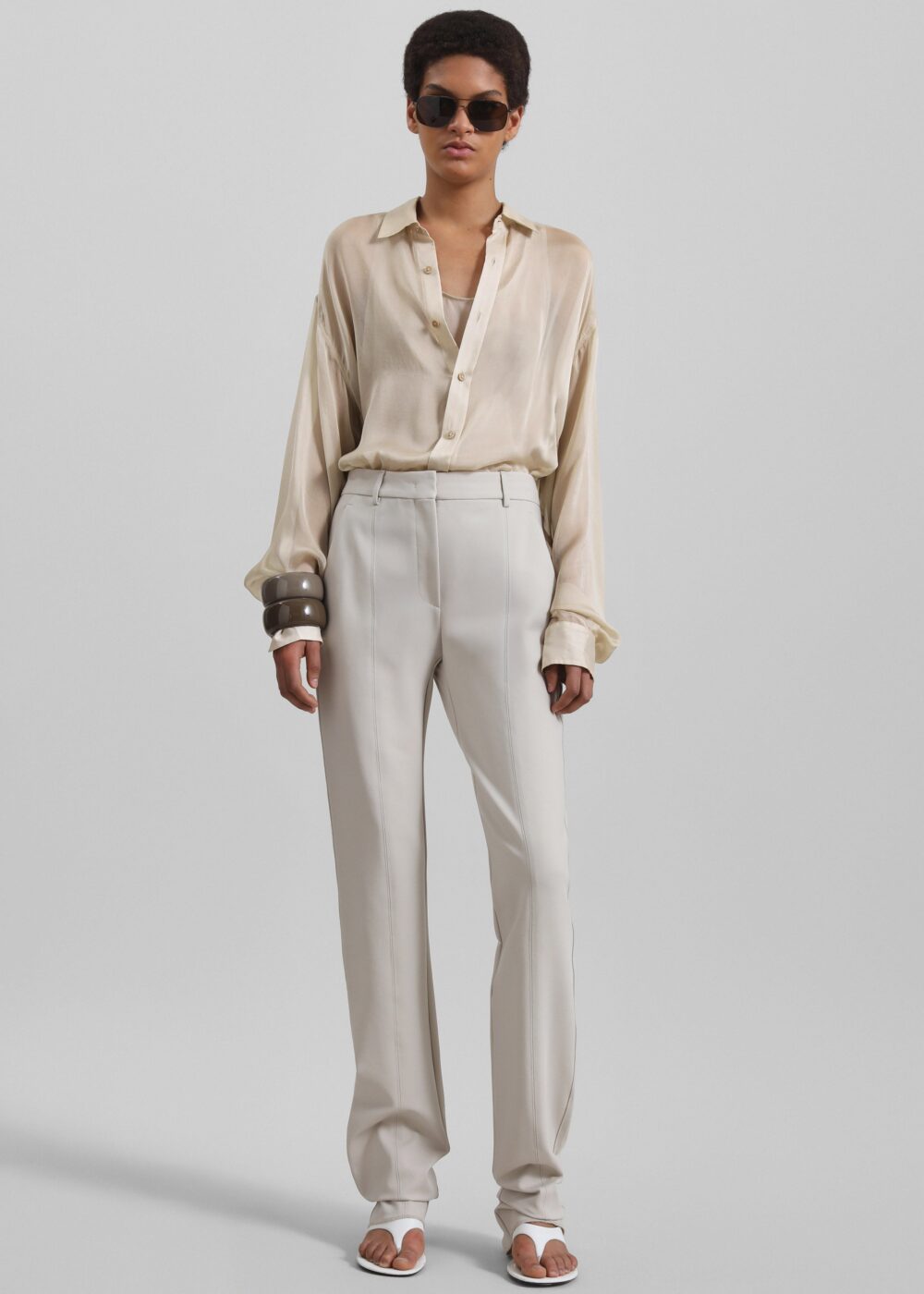Oria Sheer Silk Chiffon Shirt - Beige - Image 5