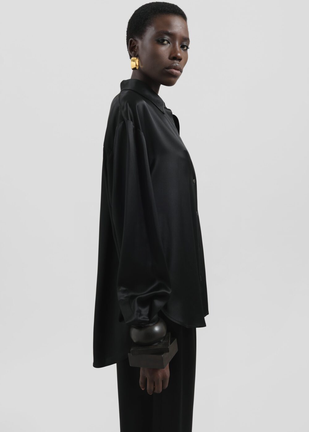 Peri Satin Shirt - Black - Image 4
