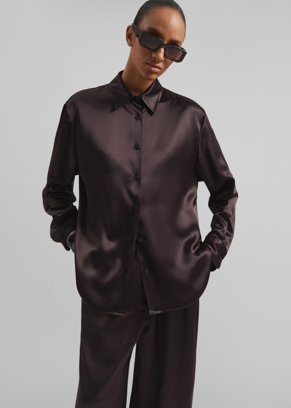 Peri Satin Shirt - Brown - Image 3