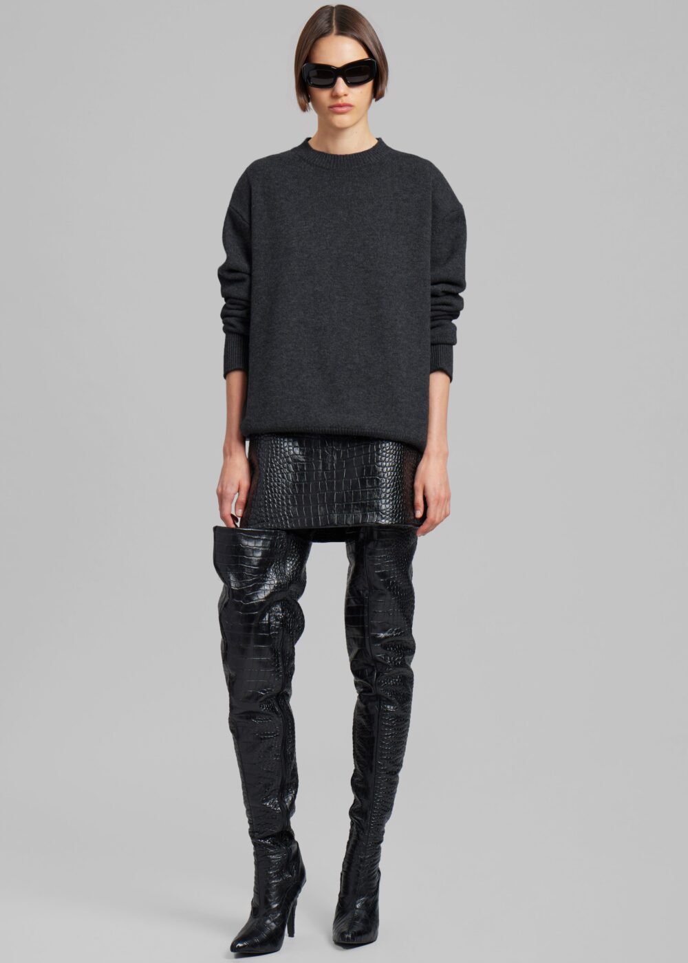 Rafaela Padded Knit Sweater - Dark Grey Melange - Image 4
