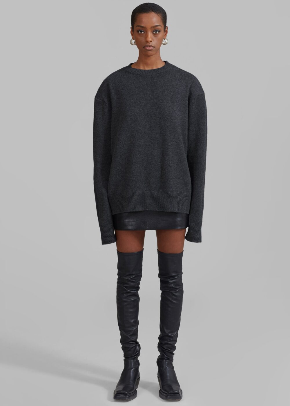 Rafaela Padded Knit Sweater - Dark Grey Melange - Image 6