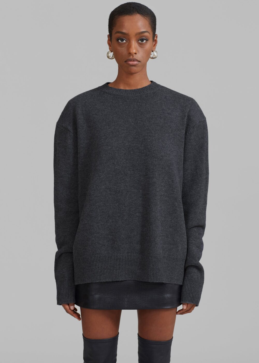 Rafaela Padded Knit Sweater - Dark Grey Melange - Image 7