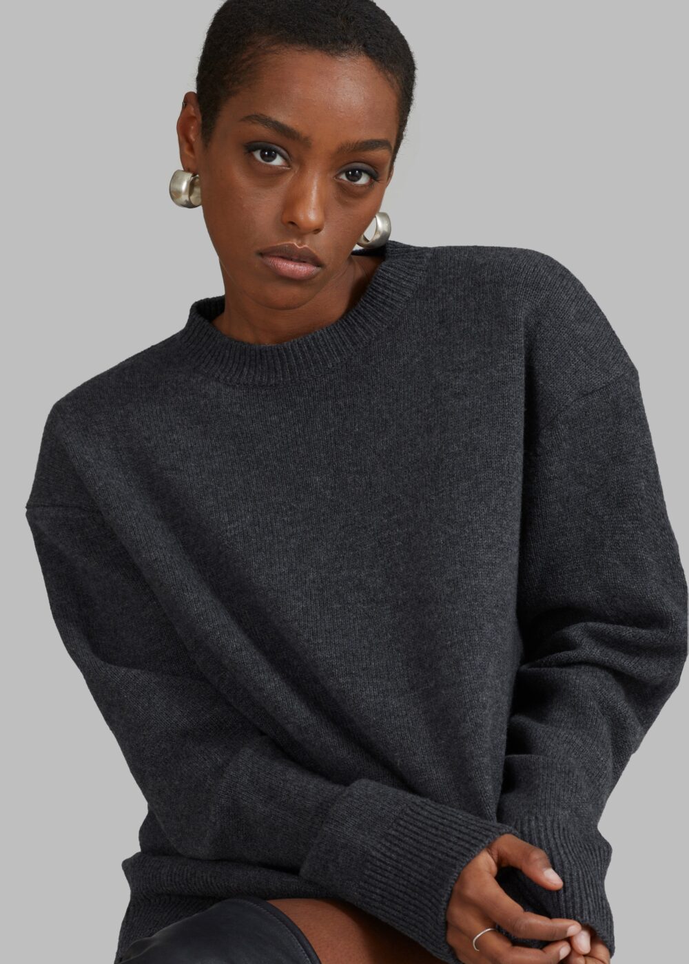 Rafaela Padded Knit Sweater - Dark Grey Melange - Image 3